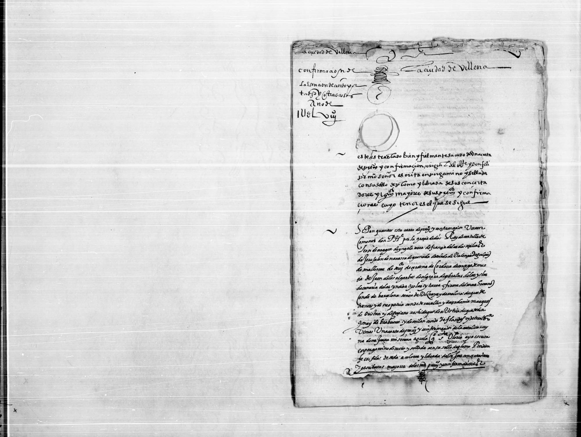 Carta de Felipe II confirmando los privilegios de Villena.
   -